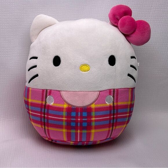 Squishmallows Kellytoy Plush Hello Kitty Sanrio 8” Hello Kitty Pink Plaid - Picture 1 of 6